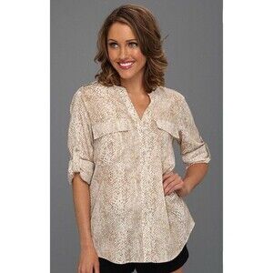 Calvin Klein Snakeskin Python Print Roll Tab Sleeve Tunic Blouse XL